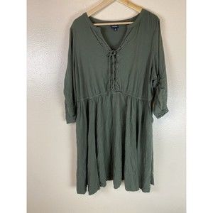 Torrid 3X Dress Green Utility Cargo Mini A-Line Lace Up 3/4 Sleeve Fit & flare